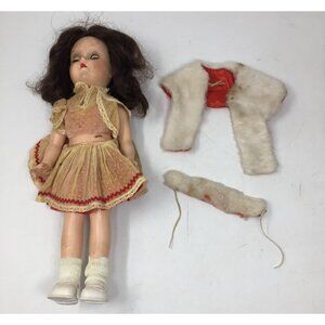 Vintage Ideal Toy Corp. Green Eyed, Brunette Haired Doll- about 14'' tall